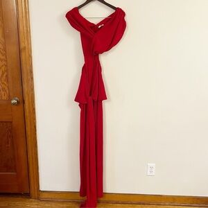 BBXBRAND Red Metallic Mesh Drapey Fit Maxi Dress Size Small Tie Detail